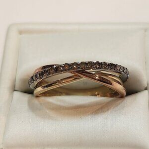 Le Vian 14K Solid Tricolored Gold Band Chocolate Diamonds W/Certificate Size 7